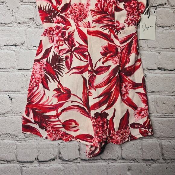 Japna Red Tropical Floral Print Ruffle Accent Romper New Size Small - Picture 3 of 10